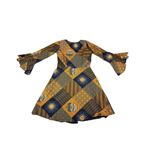 NWT Lola's African Apparel Women's Jacket Dress Blue Gold Size Large - Picture 2 of 10